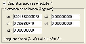 L'entête spectro complétée : la calibration a été effectuée