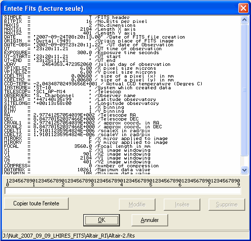 Exemple d'ouverture d'une entête FITS