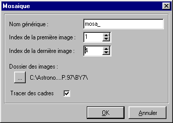 Les options du menu mosaïques d'images sans partie commune