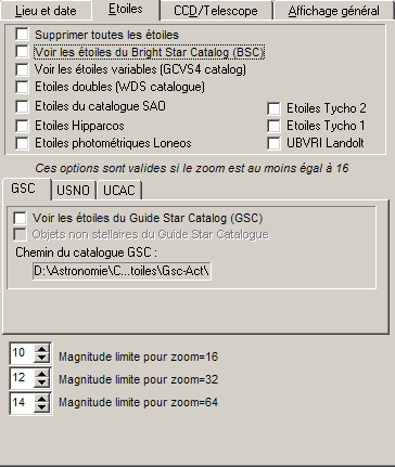 L'onglet Etoiles; Cliquer pour aide ...