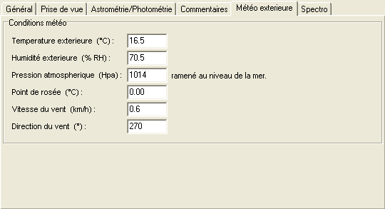 L'onglet météo