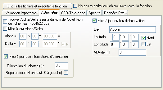 L'onglet Astrometrie