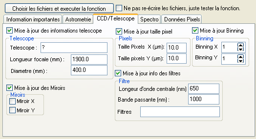 L'onglet CCD/Telescope