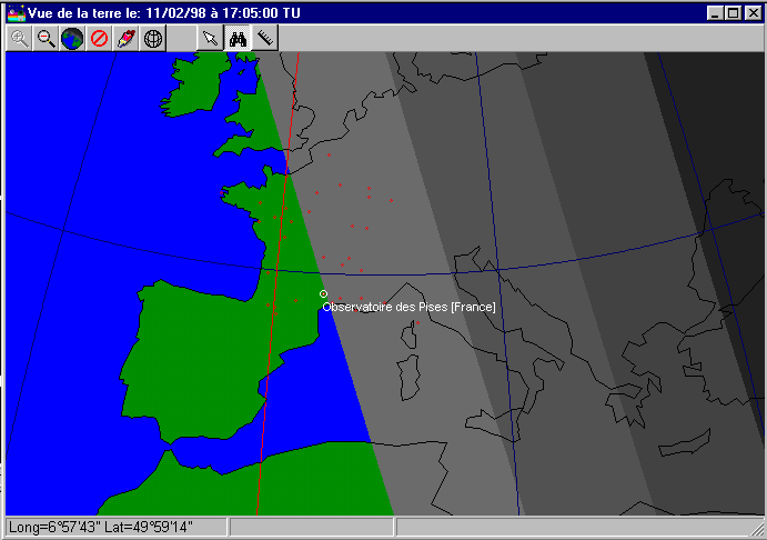 Arrivée du crépuscule astronomique le 11/02/98 à 17h05 TU