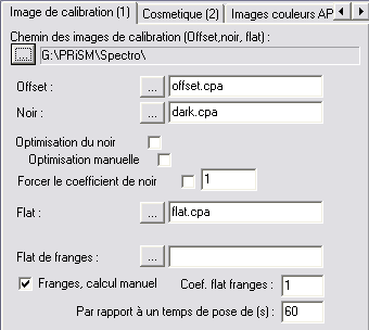 L'onglet image de calibration