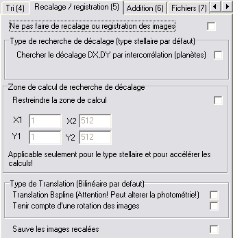 L'onglet Recalage / Registration