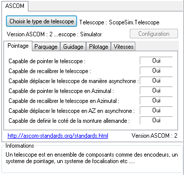 Le réglage ASCOM