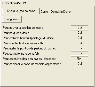 Les options possibles par Dome ASCOM