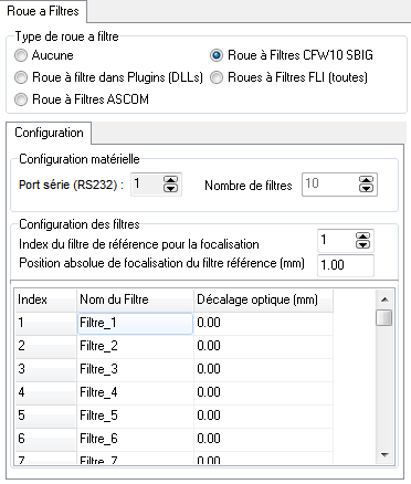 Roue à filtre par ASCOM