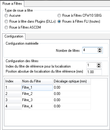 Roue à filtre par ASCOM