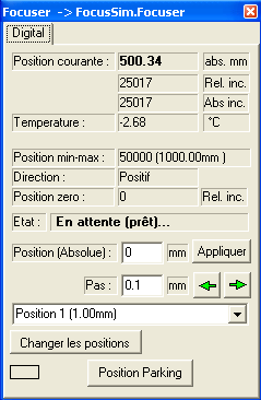 Ouverture de la gestion du focuser