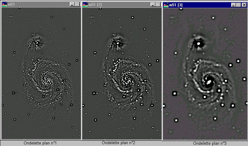 Les 3 premiers plans d'ondelettes sur M51