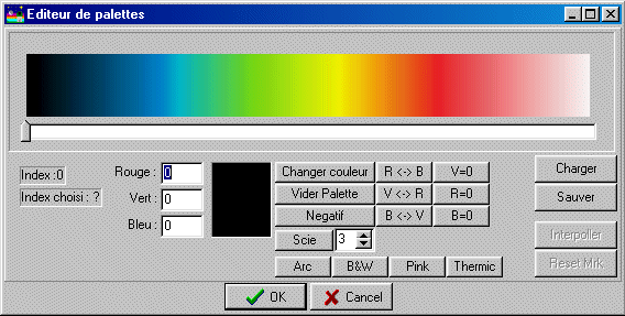 l'éditeur de palettes; Cliquer sur partie désirée pour de plus amples explications