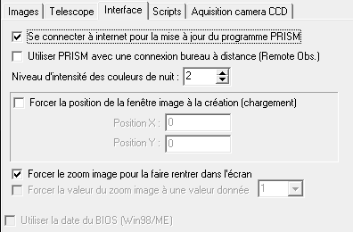 L'onglet Interface